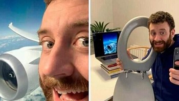 Semua rencana perjalanan dan liburan dicancel karena corona, pria ini punya ide foto ala-ala di jendela pesawat padahal.... Foto: via Bored Panda