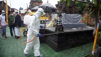 Hampir semua sudut pura itu disemprot dengan cairan disinfektan.
