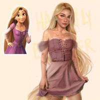 Rapunzel dewasa juga tak kalah seksi dengan mini-dress bergaya off-shoulder. Rambut pirang panjangnya yang tergerai bebas semakin mempertegas kecantikan alaminya. (Foto: Instagram/@tatimoons)