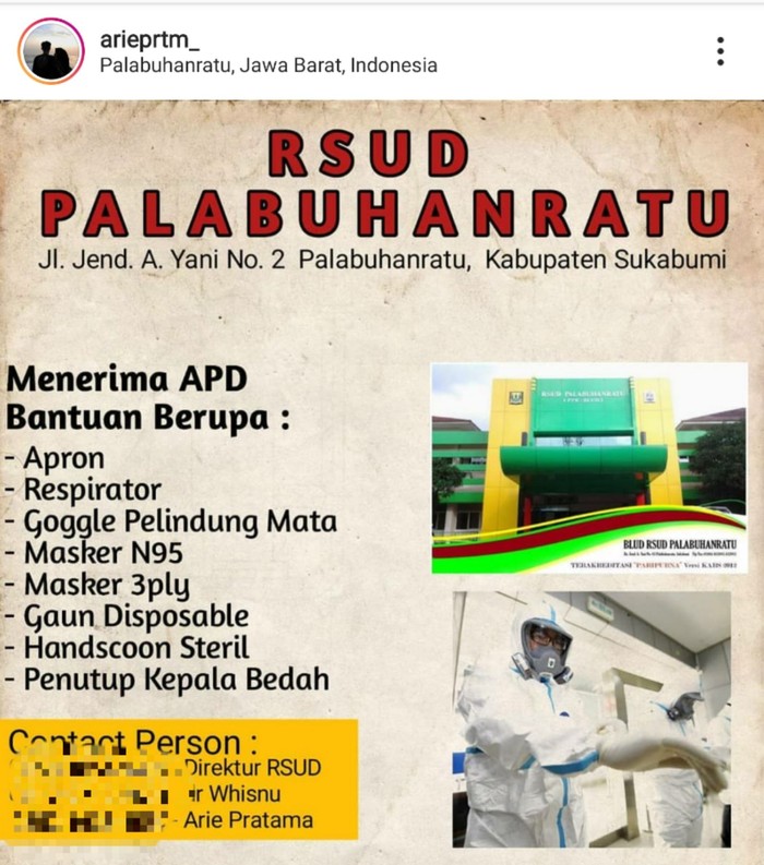 Kekurangan APD, RSUD Palabuhanratu Minta Bantuan Lewat Medsos