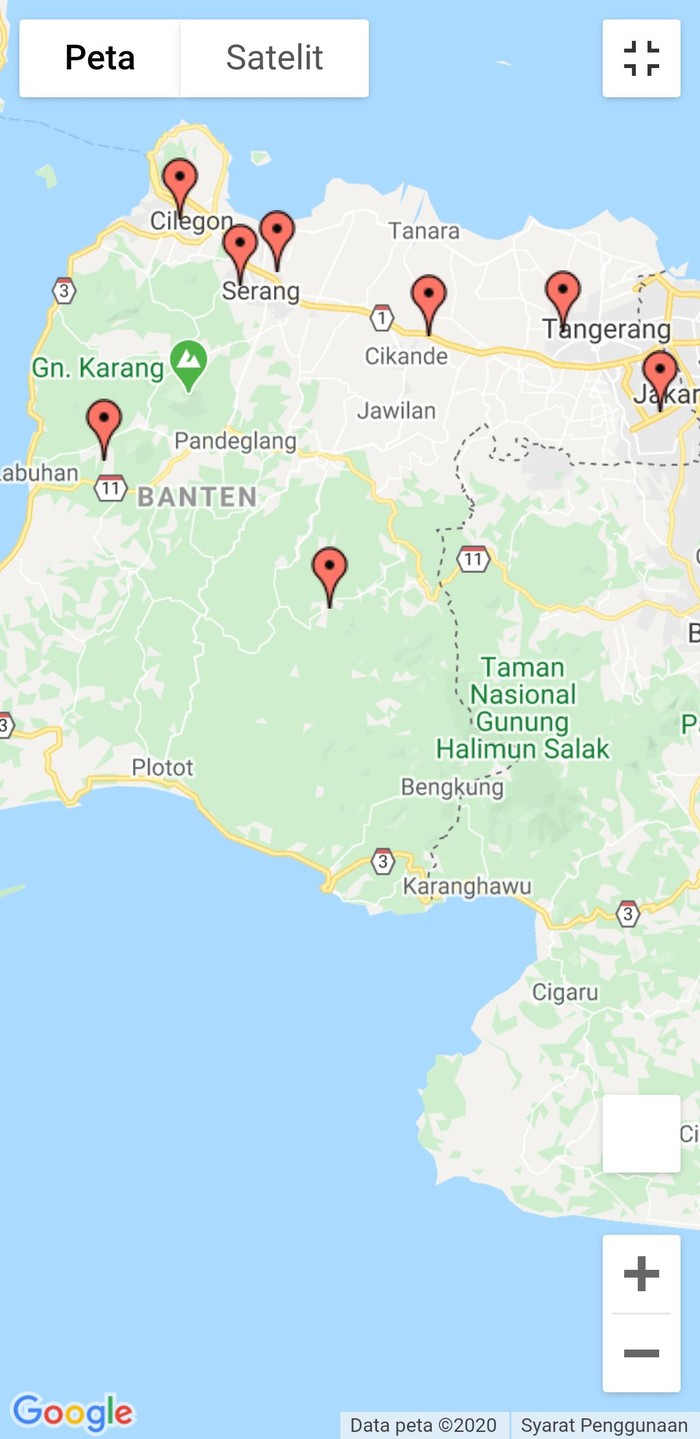 Peta sebaran 40 warga Banten yang positif Corona
