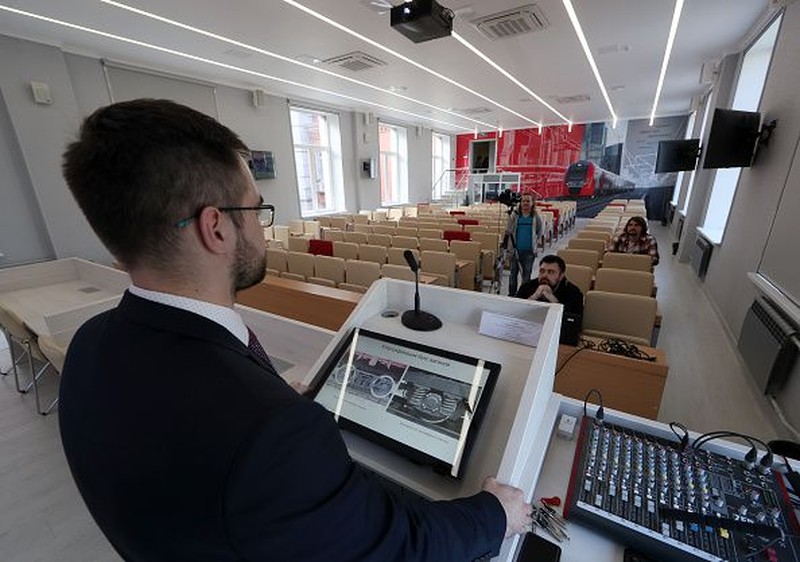 MOSCOW, RUSSIA - MARCH 20, 2020: Recording an online lecture for students of the Russian University of Transport. The university's rector Alexander Klimov ordered to shift the secondary vocational education programs to online learning amid the COVID-19 coronavirus pandemic, starting from March 23, 2020. Sergei Savostyanov/TASS (Photo by Sergei Savostyanov\TASS via Getty Images)