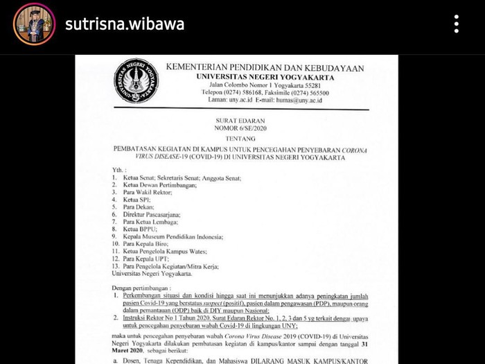 UNY Lockdown, Yogyakarta (24/3/2020).