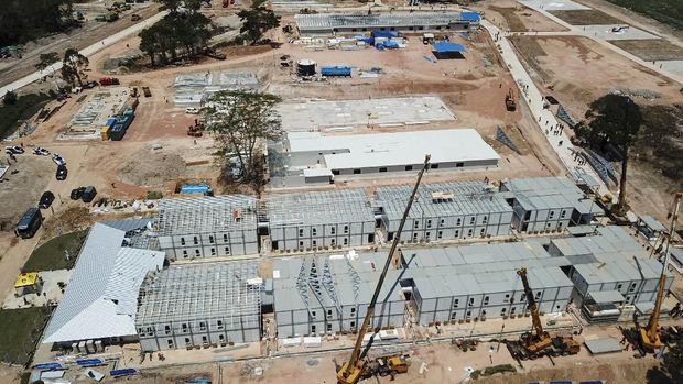 Proyek pembangunan RS penanganan COVID-19 di Pulau Galang, Kota Batam, Kepulauan Riau.