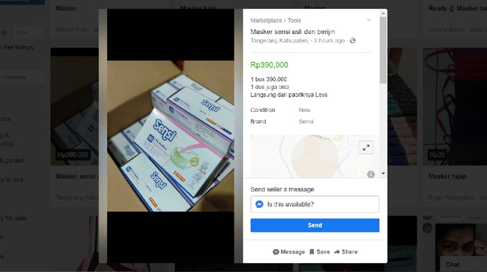 penjual masker di facebook marketplace