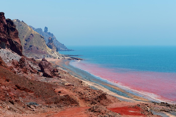 Red coast on the Iranian island of Hormoz, Hormozgan Province, Southern Iran.