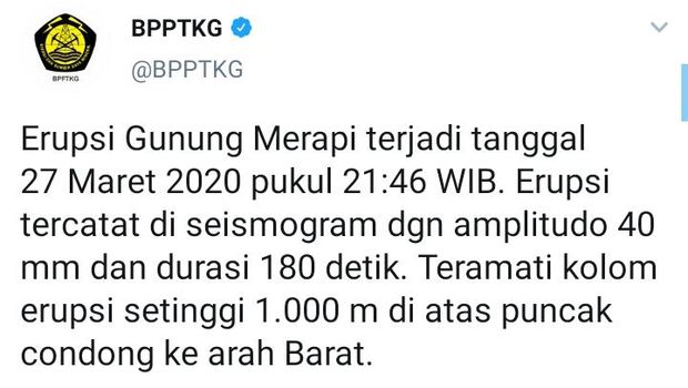 Gunung Merapi Erupsi Lagi Malam Ini