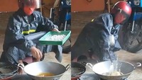 Pakai jaket masih takut terpercik minyak, mending sekalian pakai jas hujan. Dijamin aman dari ujung kepala sampai ujung kaki.  Foto: istimewa