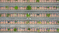 Foto aerial Terminal Blok M, Jakarta, Jumat (27/3/2020) juga terlihat sepi dan kosong. ANTARA FOTO/Galih Pradipta.