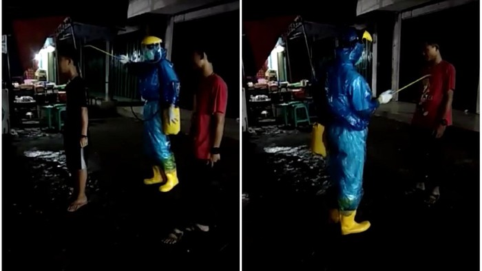 Video Viral Dua Pria Sukabumi Disemprot Disinfektan