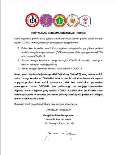 Dokter Cs Ancam Mogok Layani Pasien Corona Jika APD Tak Dipenuhi