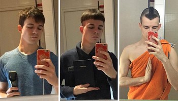 Berganti gaya rambut setiap hari sampai menjadi biksu. Foto: Bored Panda