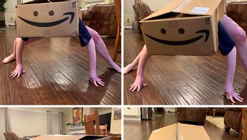 Menjadi katak dengan bantuan kardus pembungkus paket Amazon. Foto: Bored Panda