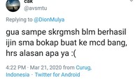 Cuitan yang satu ini agak memancing emosi sih ya. Ngapain juga pergi ke restoran cepat saji saat pemerintah mengharuskan berdiam diri di rumah. Foto: twitter