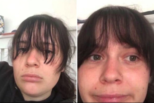 Kalau wanita yang satu ini ingin memotong poninya agar terlihat lebih segar dan rapih. Tapi kenyataannya ternyata memotong poni sendiri tidak mudah ya. Lihat saja poninya malah terlihat seperti membentuk pinggiran segitiga. (Foto: Twitter)