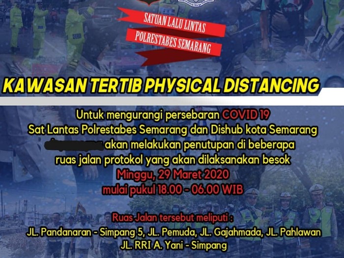 Kota Semarang tutup 5 ruas jalan pukul 18.00-06.00 WIB untuk tangkal Corona, Minggu (29/3/2020).