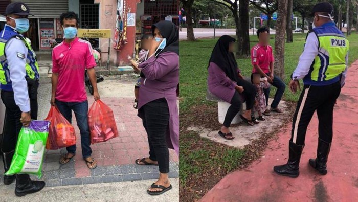 Polisi beri makanan di tengah corona