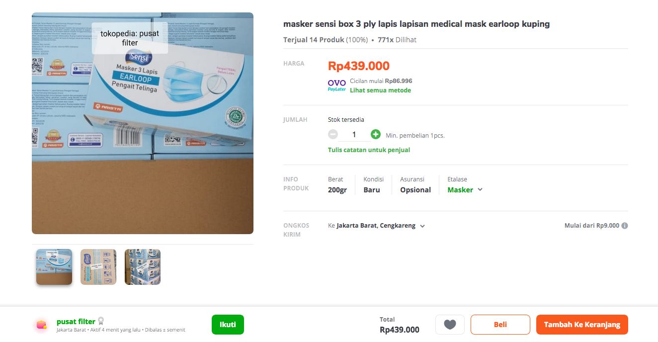 Sempat Hilang, Ada Lagi Masker Harga Selangit di e-Commerce