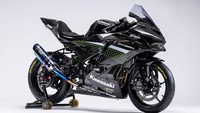 Seperti dilihat detikOto di unggahan akun facebook Kawasaki (31/3/2020), Ninja ZX-25R ini tampil dengan bodi ala serat karbon yang sporty. Pada bagian samping terdapat grafis bermotif honey comb (sarang lebah) berwarna hijau yang memanjang dari depan hingga tengah bodi.Foto: Kawasaki