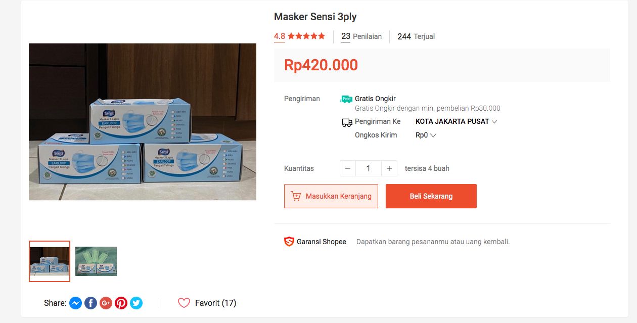 Sempat Hilang, Ada Lagi Masker Harga Selangit di e-Commerce