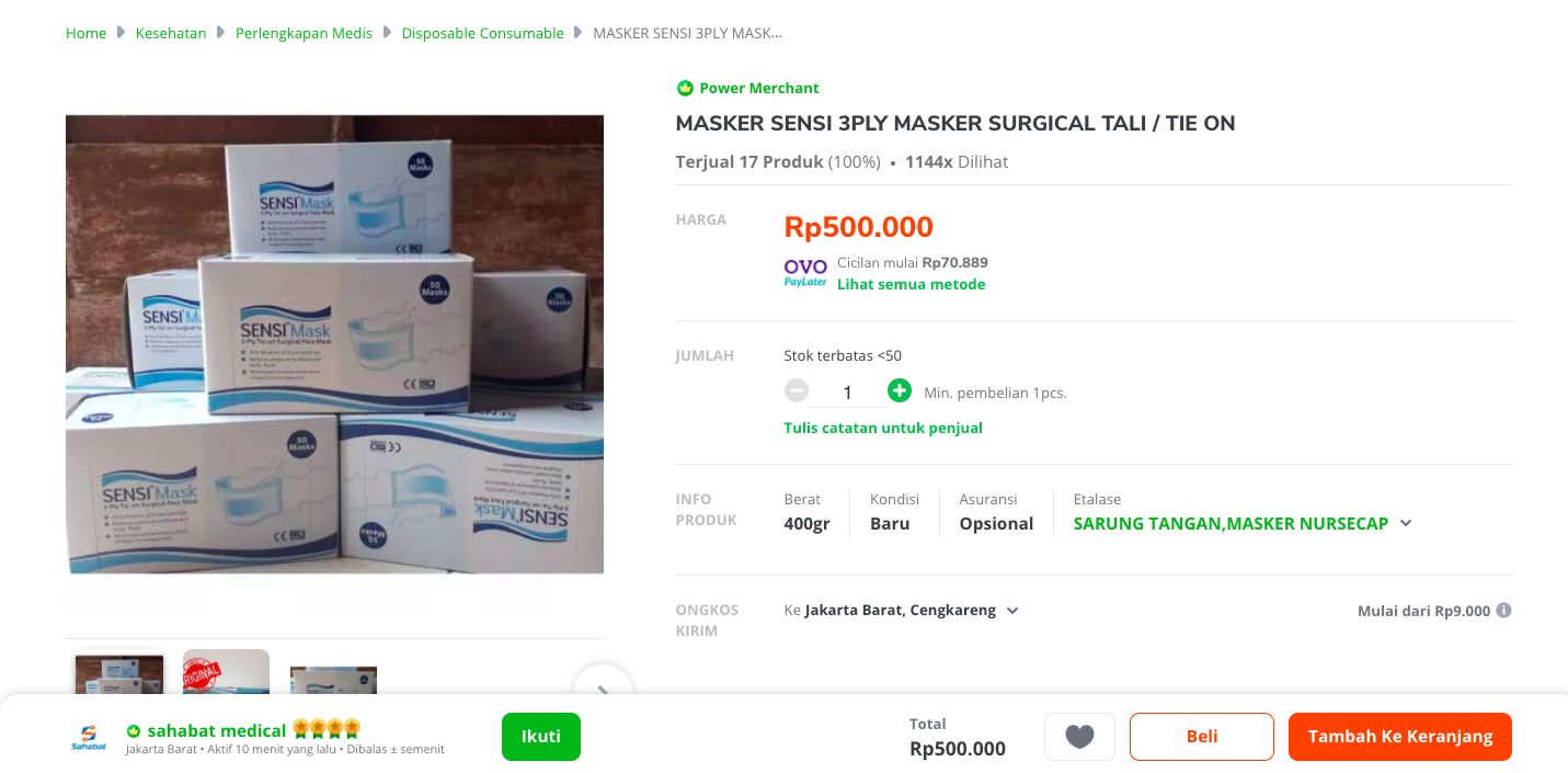 Masker Harga Selangit Ramai Lagi di Tokopedia & Bukalapak Cs
