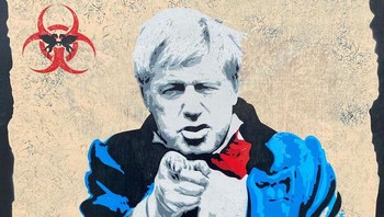 Mural bergambar Perdana Menteri Inggris, Boris Johnson ini mengimbau masyarakat untuk tidak melakukan panic buying yang dapat merugikan orang lain. Istimewa/Dok. Boredpanda.