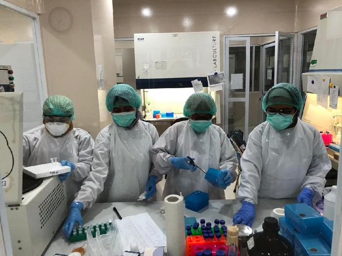 Petugas saat melakukan pengujian sampel di BBTKLPP Yogyakarta.