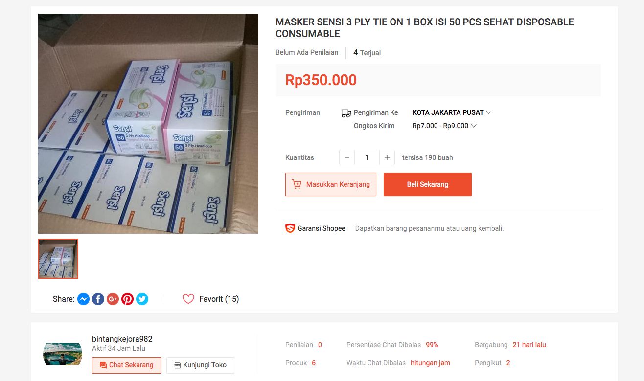 Masker Harga Selangit Ramai Lagi di Tokopedia & Bukalapak Cs