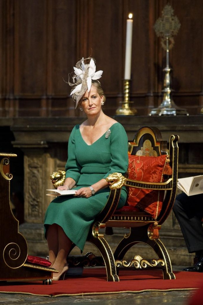 Sophie Countess of Wessex Spains Queen Letizia (L) talks with Britains Sophie, Countess of Wessex as they watch Members of the Order of the Garter process to the ceremony at St Georges Chapel at Windsor Castle in Windsor, west of London on June 17, 2019. - The Order of the Garter is the oldest and most senior Order of Chivalry in Britain, established by King Edward III nearly 700 years ago. (Photo by Steve Parsons / POOL / AFP)