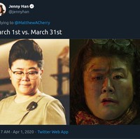 Untuk menghibur diri dan sesama warga Twitter, beberapa netizen mengambil inspirasi film untuk meme bulan Maret 2020. Kali ini diambil dari Parasite. Foto: Twitter