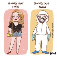 Dulu sebelum virus Corona menyerang, kamu masih bisa berdandan maksimal dan menggunakan pakaian super stylish. Kalau sekarang rasanya mau berdandan sebanyak apapun tetap tidak akan terlihat karena kamu harus keluar dengan baju serba tertutup dan masker. Foto: Instagram @bella.illustration