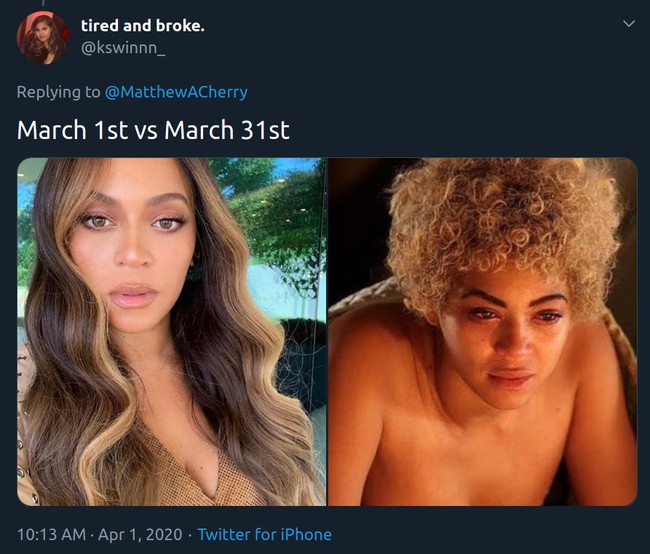 Lebih sering di rumah dari pada keluar, kamu yang dulu suka dandan mungkin kini mulai membiarkan diri tampil apa adanya tanpa makeup dan catokan. Foto: Twitter