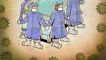 Para tenaga medis berjuang agar pasien kembali sehat dan terbebas dari corona. Foto: instagram.com/alirezapakdel_artist/
