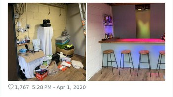 Coba deh beresin gudang biar bisa dijadiin bar kaya gini juga.