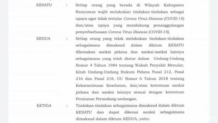 SK Bupati Banyumas terkait Kewajiban memakai masker