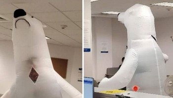 Pria ini tidak memiliki masker, jadi dia datang ke rumah sakit sebagai beruang kutub. Istimewa/Dok. Boredpanda.