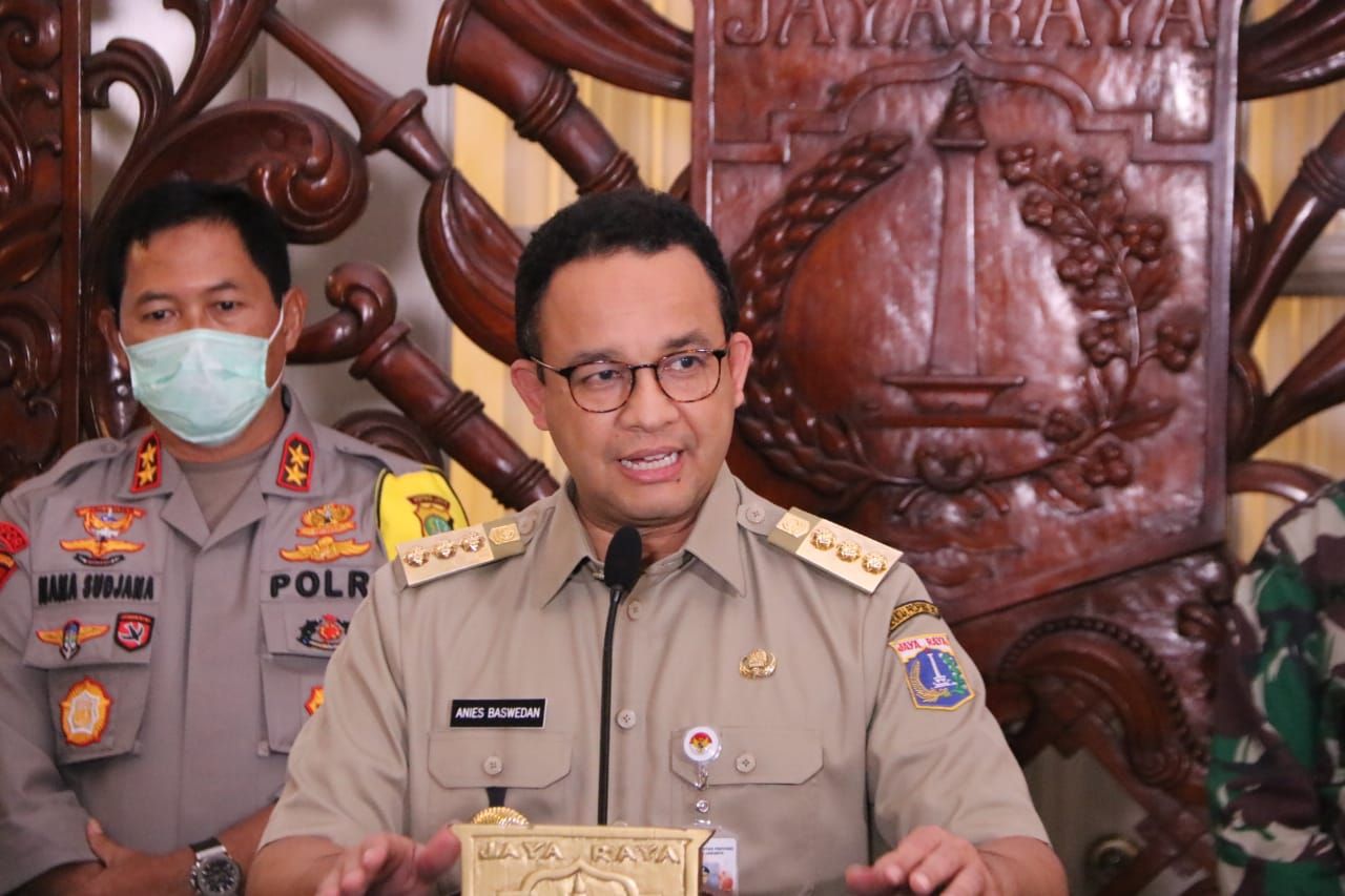 Gubernur DKI Jakarta Anies Baswedan saat mengumumkan PSBB di DKI Jakarta. (Dok. Pemprov DKI)