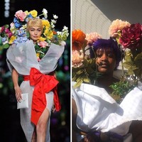 Gigi Hadid sukses mencuri perhatian di catwalk Moschino dengan gaun yang penuh dengan semerbak bunga. Pria di sampingnya tak mau kalah. (Foto: Dok. Boredpanda)