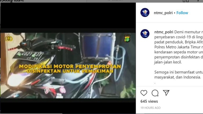 Honda BeAT dimodifikasi jadi penyemprot disinfektan