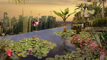 Kolam renang di rooftop jadi terlihat seperti danau. Foto: via Brainberries