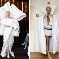 Mudah untuk meniru gaun Viktor & Rolf ini. Anda tinggal memakai bed cover putih sebagai coat dan bantal untuk kerah.  (Foto: Dok. Boredpanda)