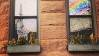 Kegiatan selanjutnya yaitu memberikan pesan positif yang disebut Rainbow Connection, di mana anak-anak menggantungkan gambar pelangi buatan mereka di jendela menghadap ke jalan (rainbow_windows/instagram)