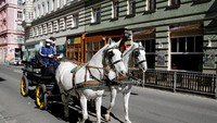 Semenjak Austria memutuskan untuk lockdown, para pengemudi fiaker pun memutuskan untuk menjadi sukarelawan yang mengantar makanan untuk lansia. (REUTERS/Leonhard Foeger)