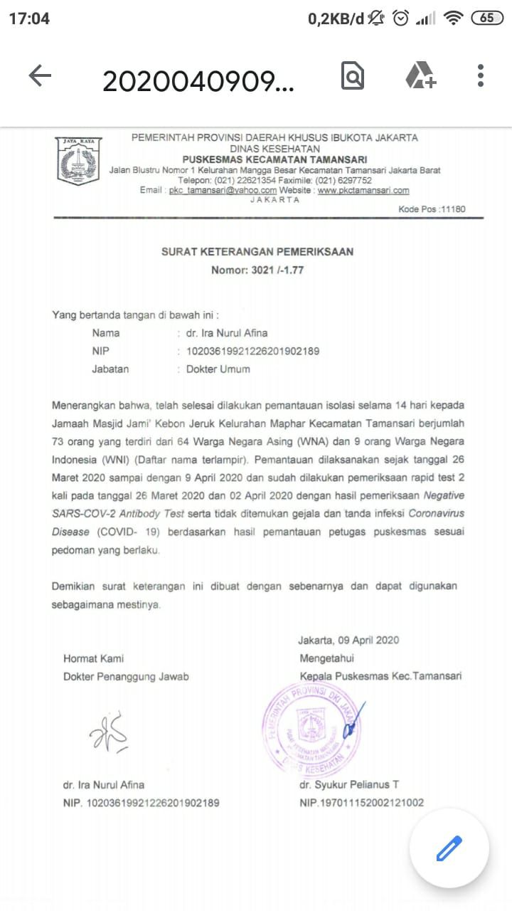 Surat Puskesmas Taman Sari