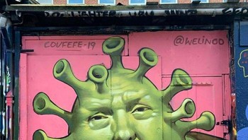 Seniman Welinoo asal Copenhagen, Denmark. Gambar sindirian untuk Presiden Amerika Serikat Donald Trump. Di mana wajahnya dibuat gambar virus Corona. (Foto: Boredpanda)