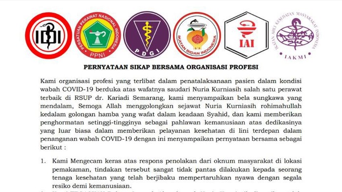 Pernyataan sikap bersama organisasi profesi tenaga kesehatan