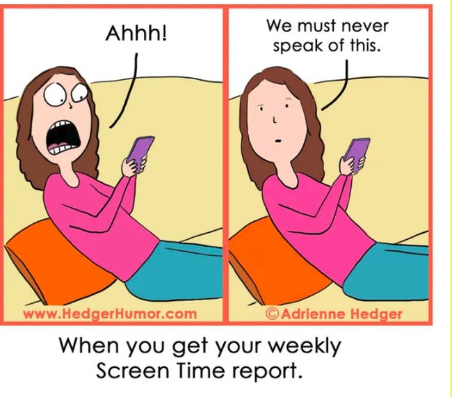 Melihat informasi dan kabar terkini dari layar ponselmu bisa membuatmu semakin panik. Berusahalah untuk tetap tenang dan tidak membahasnya lebih lanjut ya agar kamu tidak menjadi stress. Foto: Facebook Hedger Humor