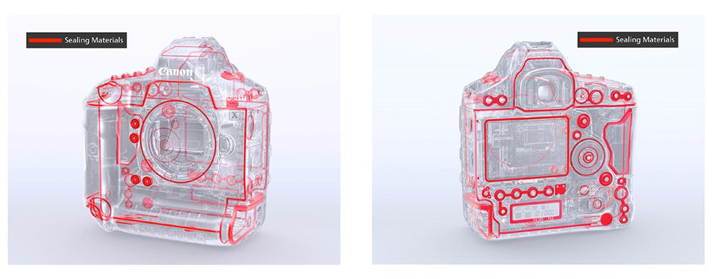 Warna merah menandakan posisi seal air dan debu di Canon 1DX mark III.
