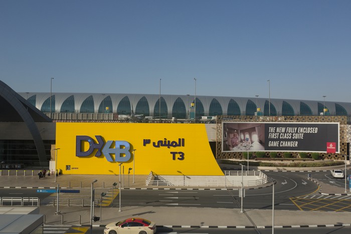 Dubai, United Arab Emirates - March 29, 2019: General view of Dubai International Airport Terminal 3 in Dubai, United Arab Emirates. It is the worlds busiest airport by international passenger traffic.