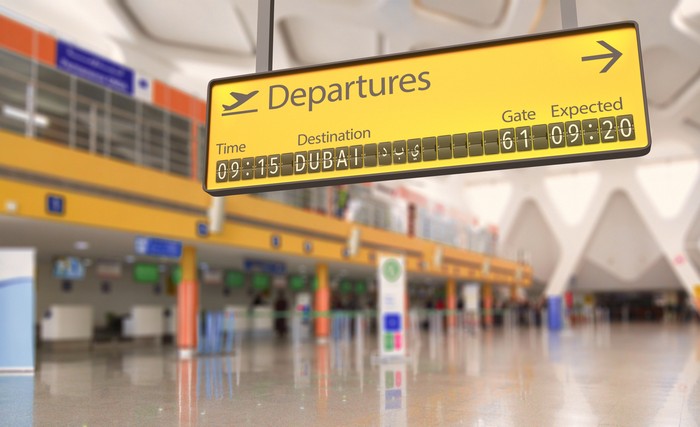 Dubai, United Arab Emirates - March 29, 2019: General view of Dubai International Airport Terminal 3 in Dubai, United Arab Emirates. It is the worlds busiest airport by international passenger traffic.